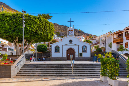 Los Gigantes, Spain, Janury 10, 2021: Parish church of holy spirit at Los Gigantes, Tenerife, Canary islands, Spain.のeditorial素材