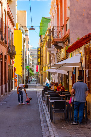 Santa Cruz, Spain, Janury 7, 2021: View of central street in the old town at Santa Cruz, Tenerife, Canary islands, Spain.のeditorial素材
