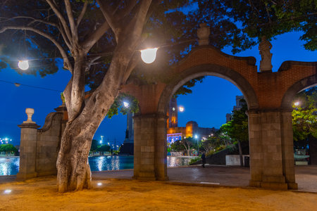 Santa Cruz de Tenerife, Spain, Janury 6, 2021: Night view of plaza de espana of Santa Cruz de Tenerife, Canary islands, Spain.のeditorial素材
