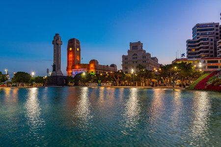 Santa Cruz de Tenerife, Spain, Janury 6, 2021: Sunset skyline of Santa Cruz de Tenerife, Canary islands, Spain.のeditorial素材