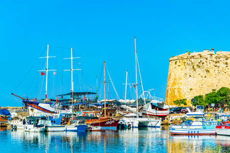 View of a port in Kyrenia/Girne during a sunny summer day, Cyprusのeditorial素材