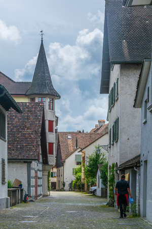 STEIN AM RHEIN, SWITZERLAND, JULY 23, 2016: View of a narrow street of the Stein am Rhein town in Switzerland.のeditorial素材