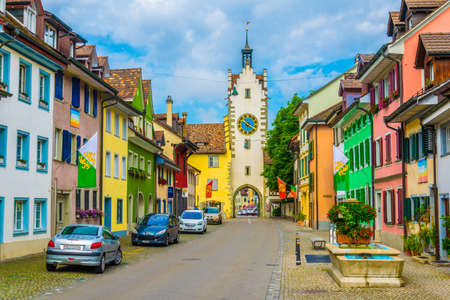 DIESSENHOFEN, SWITZERLAND, JULY 23, 2016: View of the main street of the Diessenhofen town in Switzerland.のeditorial素材