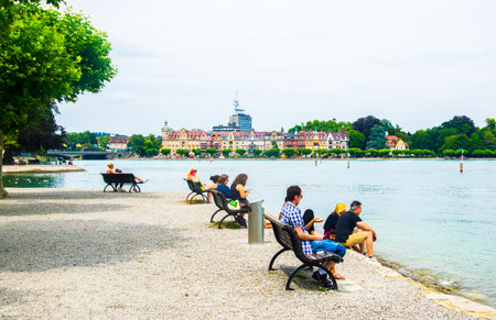 KONSTANZ, GERMANY, JULY 22, 2016: View of a lakeside promenade of the german city Konstanz.のeditorial素材
