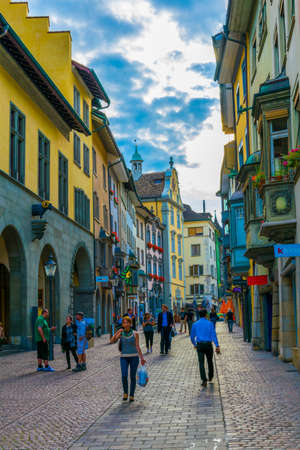 SCHAFFHAUSEN, SWITZERLAND, JULY 22, 2016: View of the vordergasse street in the swiss city...
