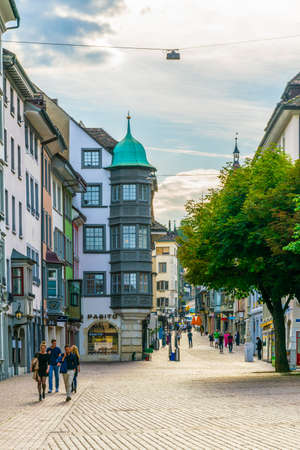 SCHAFFHAUSEN, SWITZERLAND, JULY 22, 2016: View of the vordergasse street in the swiss city Schaffhausenのeditorial素材