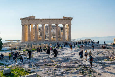 ATHENS, GREECE, DECEMBER 10, 2015: People are admiring panorama of athens from the akropolis...