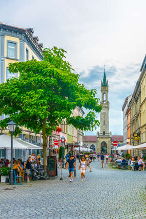 KONSTANZ, GERMANY, JULY 23, 2016: View of the markstatte square with famous kaiserbrunnen fountain in Konstanz in Germany.のeditorial素材