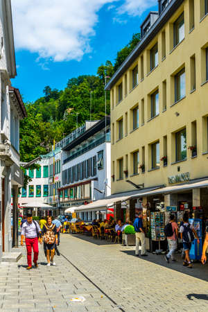 VADUZ, LIECHTENSTEIN, JULY 26, 2016: People are wandering around the historical center of Vaduz, Liechtensteinのeditorial素材