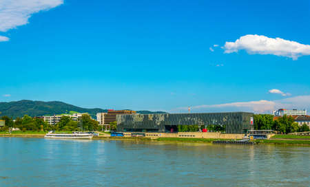 LINZ, AUSTRIA, JULY 30, 2016: View of the Lentos art gallery situated on riverbank of Danube in Linz, Austria.のeditorial素材