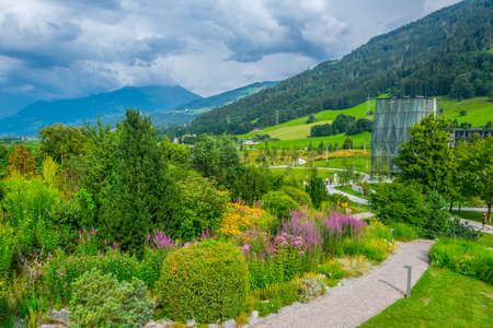WATTENS, AUSTRIA, JULY 27, 2016: View of a garden inside of the swarovski Kristallwelten complex in Wattens, Austria.のeditorial素材