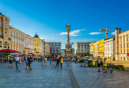 LINZ, AUSTRIA, JULY 30, 2016: View of the main square main square in the Austrian city Linz.のeditorial素材