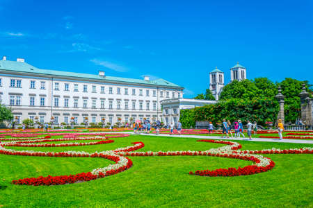 SALZBURG, AUSTRIA, JULY 30, 2016: People are strolling through Mirabell Gardens in Salzburg, Austria