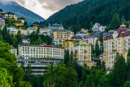 BAD GASTEIN, AUSTRIA, JULY 29, 2016: View of hotels in the austrian spa and ski resort bad gastein.のeditorial素材