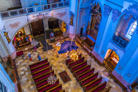 LINZ, AUSTRIA, JULY 30, 2016: Interior of the Ursulinenkirche church, Linz, Austriaのeditorial素材