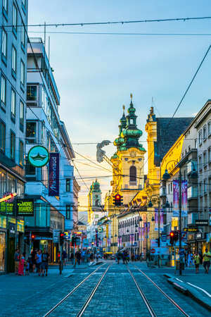 LINZ, AUSTRIA, JULY 30, 2016: View of the Ursulinenkirche church situated on the Landstrasse street in the Austrian city Linz.のeditorial素材