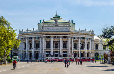 VIENNA, AUSTRIA, MAY 28, 2015: Beautiful view of historic Burgtheater (Imperial Court Theater) with famous Wiener Ringstrasse in Vienna, Austriaのeditorial素材
