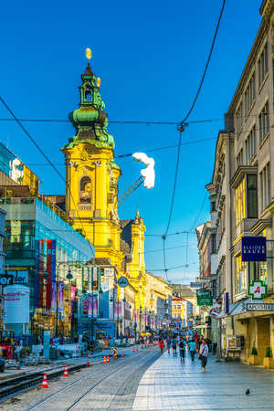 LINZ, AUSTRIA, JULY 30, 2016: View of the Ursulinenkirche church situated on the Landstrasse street in the Austrian city Linz.のeditorial素材