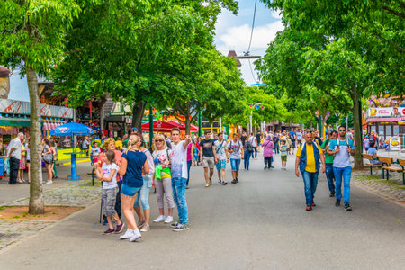 VIENNA, AUSTRIA, JUNE 2016: People are walking through grounds of the prater amusement park in Vienna, Austria.のeditorial素材