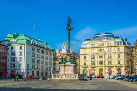 VIENNA, AUSTRIA, FEBRUARY 2, 2016: Marian column at Am Hof square with Statue of the Virgin Mary on...