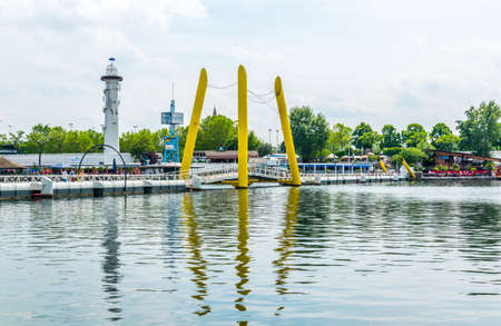 VIENNA, AUSTRIA, JUNE 2016: View of the riverside of the danube river on the donauinsel island in the central Vienna, Austria.のeditorial素材