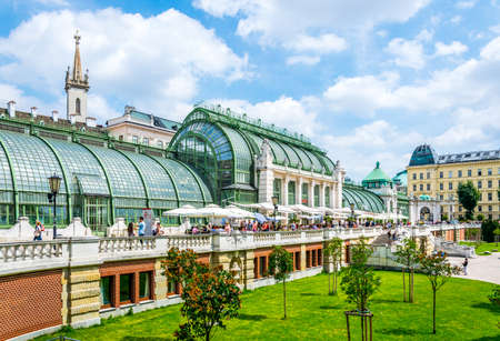 VIENNA, AUSTRIA, JUNE 2016: people are walking around the famous palmenhaus cafe situated next to the hofburg palace in Vienna, Austriaのeditorial素材