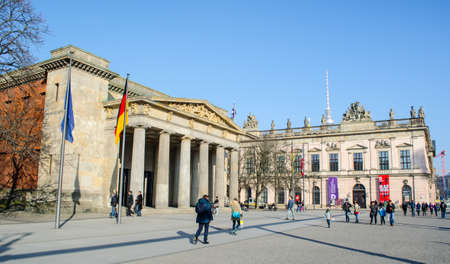 BERLIN, GERMANY, MARCH 12, 2015: people are walking around neue wache memorial in berlin commemorating victims of wars.のeditorial素材