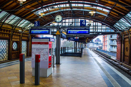 BERLIN, GERMANY, MARCH 12, 2015: detail of old style looking train platform at hackescher markt train station.のeditorial素材