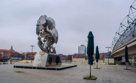 BERLIN, GERMANY, MARCH 12, 2015: statue of rolling horse situated in front of the main train station in berlin.のeditorial素材