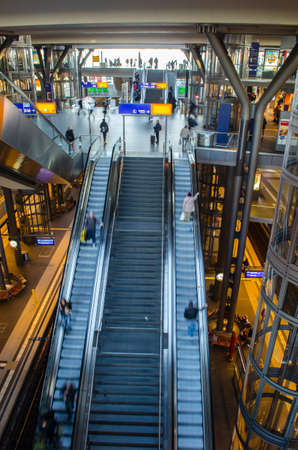 BERLIN, GERMANY, MARCH 12, 2015: View of the interior of the main train station in Berlin.のeditorial素材