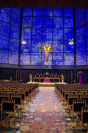 BERLIN, GERMANY, MARCH 12, 2015: interior of the new kaiser wilhelm denkniskirche, built next to the one, which was destroyed during second world.のeditorial素材