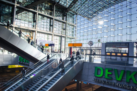 BERLIN, GERMANY, MARCH 12, 2015: View of the interior of the main train station in Berlin.のeditorial素材
