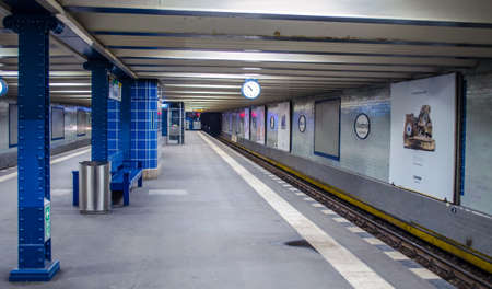 BERLIN, GERMANY, MARCH 12, 2015: interior of subway station uhlandstrasse in berlin.のeditorial素材