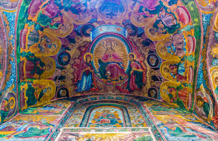 TROJAN, BULGARIA, MAY 1, 2016: Detail of frescoes situated inside of the troyan monastery in Bulgaria.のeditorial素材