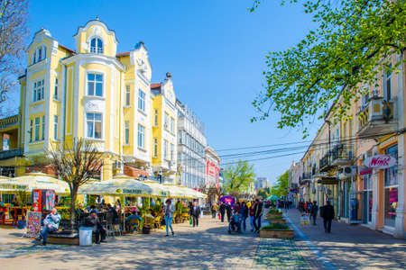 RUSE, BULGARIA, MARCH 5, 2015: people are walking on the street leading to the main square of bulgarian city ruse.のeditorial素材