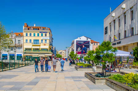 PLOVDIV, BULGARIA, APRIL 7, 2015: People are strolling through the main boulevard in center of Plovdiv which is the host of the European Capital of Culture in 2019.のeditorial素材