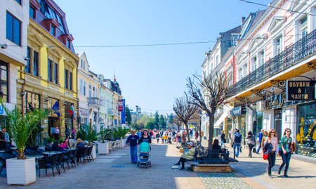 RUSE, BULGARIA, MARCH 5, 2015: people are walking on the street leading to the main square of bulgarian city ruse.のeditorial素材