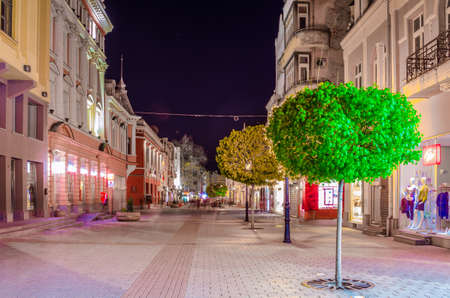 PLOVDIV, BULGARIA, APRIL 7, 2015: People are strolling through the main boulevard in center of Plovdiv which is the host of the European Capital of Culture in 2019.のeditorial素材