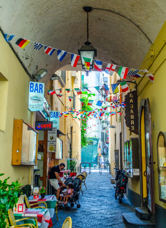 SORRENTO, ITALY, JUNE, 2014: People are enjoying sunny day in the streets of italian city sorrento.のeditorial素材