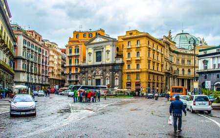 NAPLES, ITALY, MAY 14, 2014: people are passing by the most important theater in italian city naples - san marco.のeditorial素材