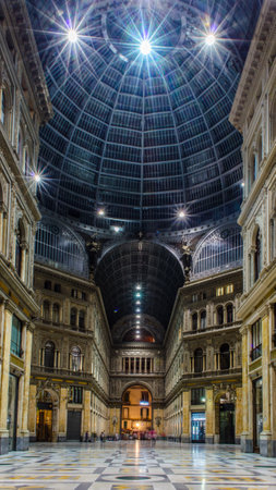 NAPLES, ITALY, JUNE 30, 2014: Detail of public shopping, art gallery Galleria Umberto in Naples, Italy. Naples historic city center is the largest in Europe, and is listed as a World Heritage Site.のeditorial素材