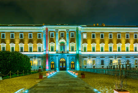 TORINO, ITALY, MARCH 12, 2016: night view of the galleria sabauda - archeological museum in torino, italyのeditorial素材