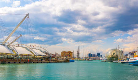 GENOA, ITALY, MARCH 13, 2016: panoramatic view of the port of genoaのeditorial素材