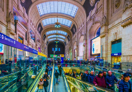 MILANO, ITALY, MARCH 13, 2016: view of interior of the milano centrale train station, italy.のeditorial素材
