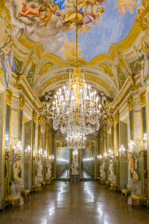GENOA, ITALY, MARCH 13, 2016: view of a mirror gallery of the palazzo reale in the italian city genoa.のeditorial素材