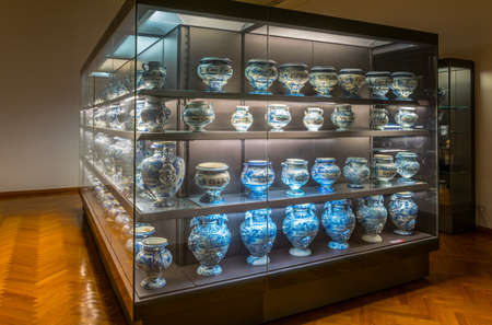 GENOA, ITALY, MARCH 13, 2016: view of an exposition of traditional ceramics situated inside of the palazzo doria tursi in the italian city Genoa.のeditorial素材