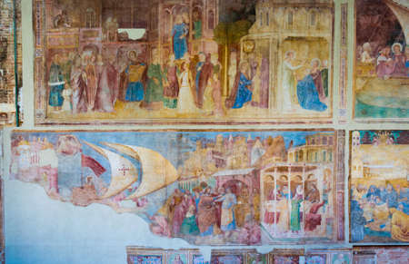 PISA, ITALY, MARCH 14, 2016: View of a painting situated on a wall of Camposanto Cemetery in the italian city Pisaのeditorial素材