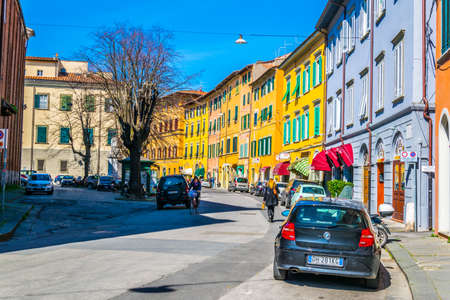 PISA, ITALY, MARCH 14, 2016: view of a minor street in the italian city Pisa.のeditorial素材