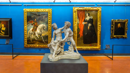 FLORENCE, ITALY, MARCH 15, 2016: Beautiful paintings situated in the blue room of the uffizi gallery in florence, italy.のeditorial素材