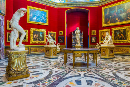 FLORENCE, ITALY, MARCH 15, 2016: Detail of the famous tribuna room inside of the uffizi gallery in...